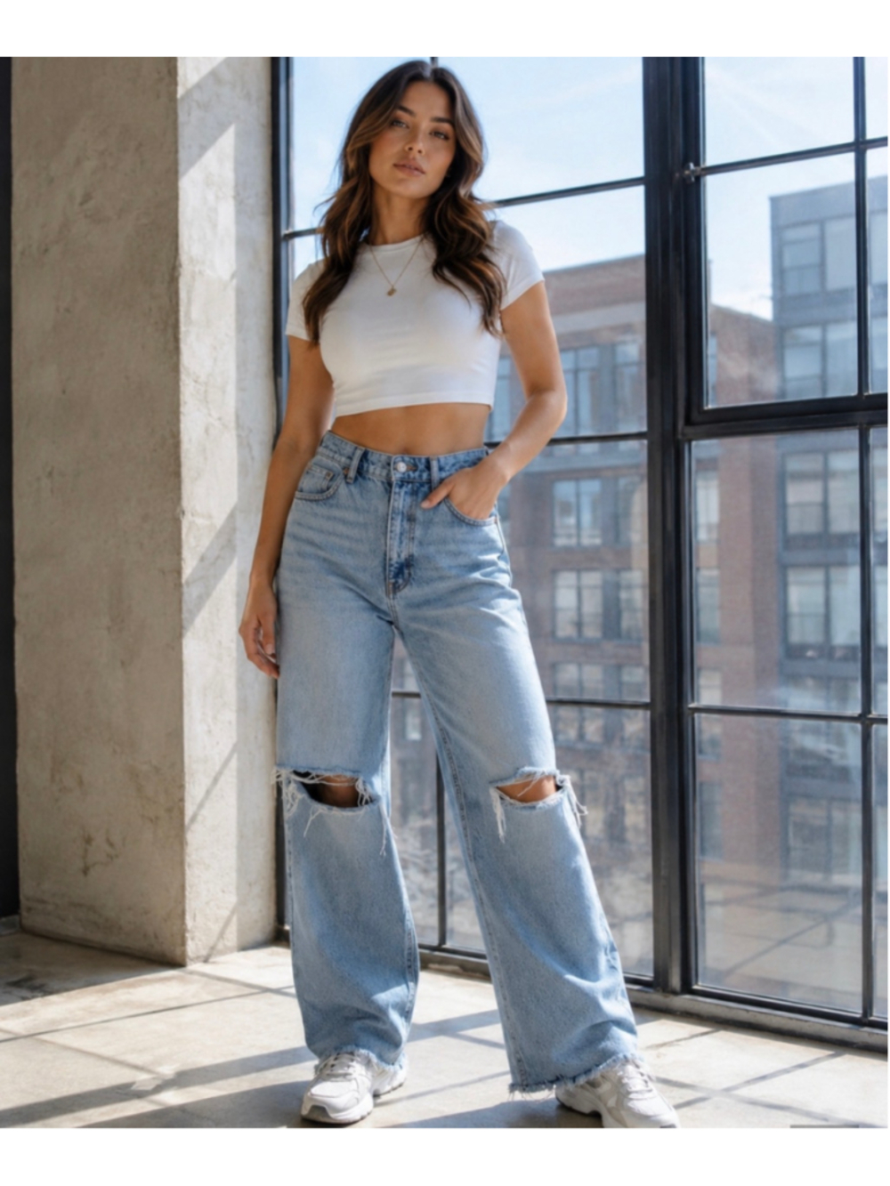 Zara High Rise Wide Leg Distressed Boyfriend Jeans Women’s 6